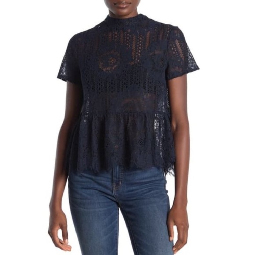 Everleigh Crochet Lace Peplem Hem Blouse